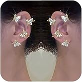 2Pcs Zircon Butterfly Ear Cuff Earrings for Women No Piercing Ear Clip Wrap Around Fake Earrings Crawler Rhinestone Wrap Earrings
