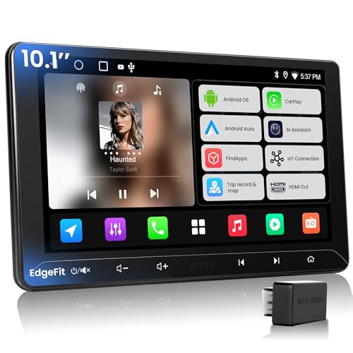 ATOTOEXCEL A5L 10.1 Inch Android Car Stereo 2DIN with DriveChat AI, CarPlay/Android Car Wireless, DSP Audio 24 Bands EQ, with OBD2 Scanner, Bluetooth BLE, HDMI Out, GPS Tracking, Quick Start, RDS/FM