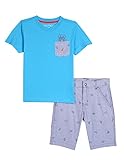 Nautica Toddler Boys' Two Piece Set with V-Neck Pocket Tee and Pull on Short, Turquoise, 2T