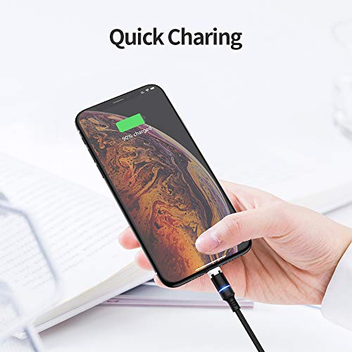3 in 1 Magnetic Charging Cable 360°Rotate Braided Cable with Compatible for iOS, USB-C and Micro USB ，Fast Charge and Date Transfer (Black) - Thumbnail 6