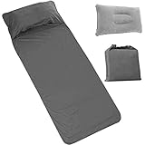 Travel Sleeping Bag Liner, Outdoor Camping Sheet with Inflatable Pillow & Pump, Lightweight Soft Sleep Liner for Hotel Hiking Trains Planes Trip