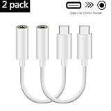 USB C to 3.5mm Headphone Jack Cable Adapter 2-Pack, AKwor Type C 3.1 Male to 3.5mm Female Stereo Audio Headphone Connector only for Motorola Moto Z, LeEco Le 2/Max 2, Not Fit for HTC (White)