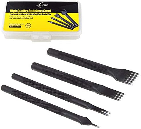 Aiskaer Latest Model Stainless Steel 3mm 1/2/4/6 Prong DIY Diamond Lacing Stitching Chisel Set Leather Craft Kits,Has Been Polished, More Sharp and Durable