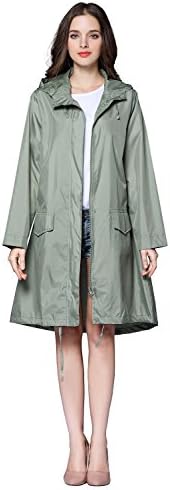 Aeman Women's Raincoat Waterproof Portable Outdoor Rain Jacket Poncho with hood and Zip (Light green)