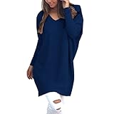 Timall Women Chunky Knitted Crochet Solid V-Neck Sweater Jumper Casual Dress