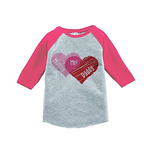 Custom Party Shop Girl's Mommy + Daddy = Me Valentine's Vintage Baseball Tee 4T Pink and Grey
