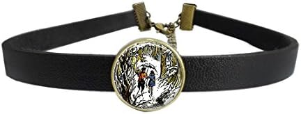 WAZZIT Vintage Choker Neck Collar Narnia Jewelry Wearable Art Goth Punk Leather Necklace with Glass Pendant