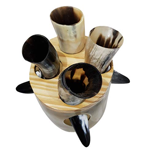 Vintage Handmade Ceremonial Viking Mead Drinking Horn Set of 4 Ale Sip Mead Ancient with Stand