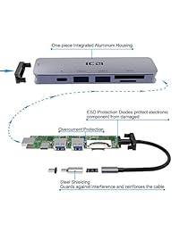 USB C HUB, ICZI 10 en 1 USB Tipo C a HDMI VGA Converter, RJ 45 Ethernet Switch, USB 3.0 puertos, SD TF lector de tarjetas de memoria para MacBook Pro 2017 y otros tipo C portátil   cuerpo de aluminio (gris oscuro)