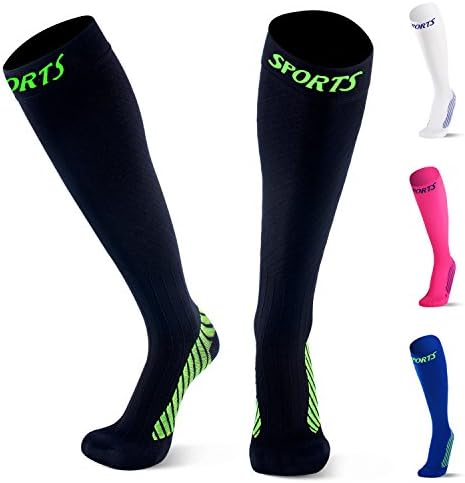 Graduated Compression Socks (20-30mmHg) for Men and Women, Stockings for Leg Protection for Running, Team Sports, Football, Reduce Swollen for Sports, Flight, Nurses, Pregnancy(1 Pair) (L, Black)