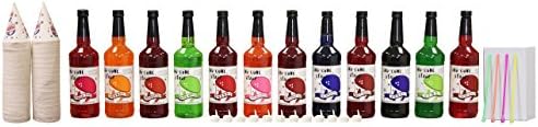 Snow Cone & Shave Ice Syrup-Ready To Use-12 Quart Assortment (12 Quart Assortment With Cups & Straws)