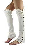 NOVAWO Women's Christmas High Knit Crochet Lace Leg Warmers,White,One Size