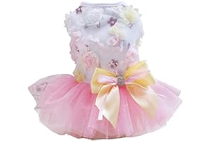 Izefia Dog Dress Puppy Skirt Dog Princess Dresses Rdc Pet Tutu Flower and Sequin Dot Wedding Lace Dress Luxury Bow Dress for Small Dog Girl (M, Pink)