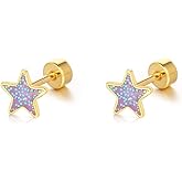 18g Titanium Star Earrings for Women 14k Gold Plated Stainless Steel Hypoallergenic Cute Tiny Sequins Stud Cartilage Tragus Screw Back Post Piercing Sensitive Ear