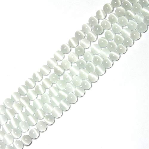 8mm White Cat Eye Beads Round Semi Precious Gemstone Loose Beads for Jewelry Making (48pcs/Strand)