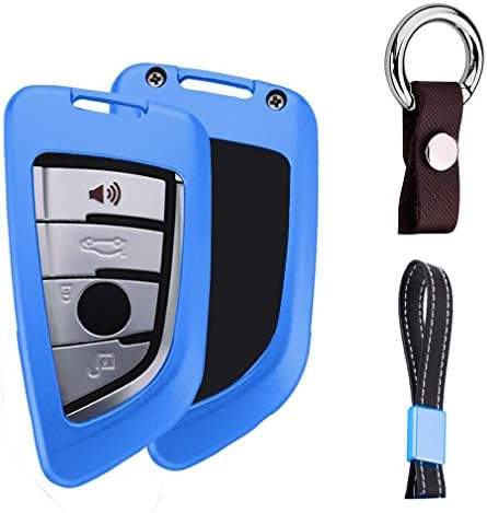 Blue Aluminum Metal Car Key Case Shell Cover with Key Chain for BMW 2015 2016 2017 2018 X1 F48 X3 X4 X5 X6 Remote Smart 3 4 Buttons