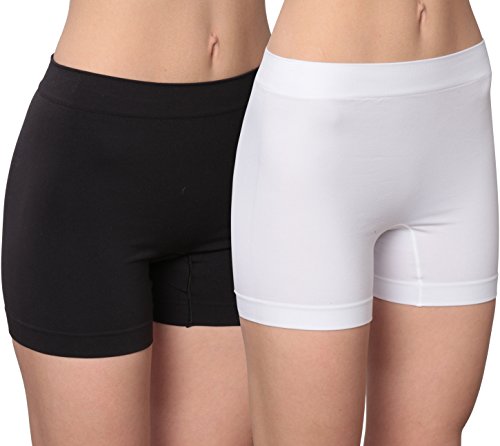 Hanes Women's Flawlessly Smooth Boxer (2 Pack), Black and White/Large