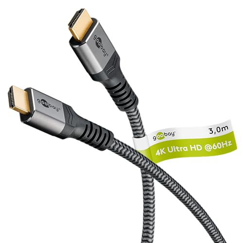 goobay High Speed 2.0 HDMI Kabel mit Ethernet - Vergoldete Stecker, Ultra HD Aufloesungen bis zu 4K @ 50/60 Hz, HDMI Verlaengerung fuer Laptop, PS5, Xbox, Apple TV 4K, Fernseher Zubehoer - 3m Grau 64995