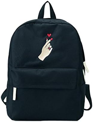 Lisingtool Women Girls Embroidery School Bag Travel Backpack Bag (Black #2)