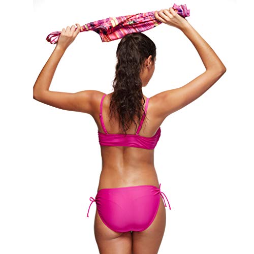 Women 3Pc Bikini Criss Cross Printed Top with Tie Side Bottoms Swimwear Swimsuit Tankini Set (XXL, Hot Pink)
