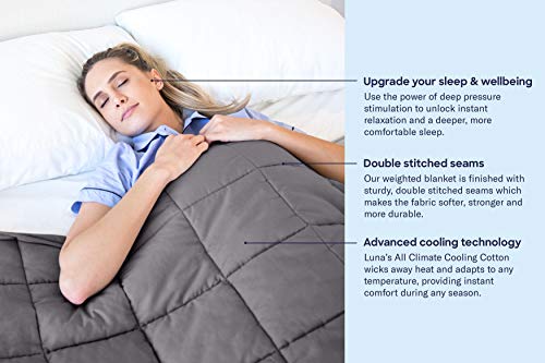 image for LUNA Adult Weighted Blanket | 25 lbs - 60x80 - Queen Size Bed | 100% O