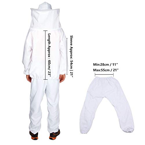 Feekr Professional Beekeeping Suit Jacket with Pants and Goat Skin Long Sleeve Gloves, Medium（White）