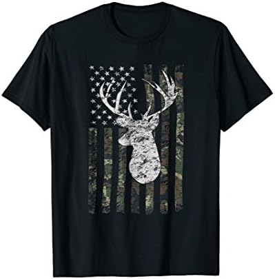 Mens Camouflage American Flag Deer Hunting T-shirt 2XL Black