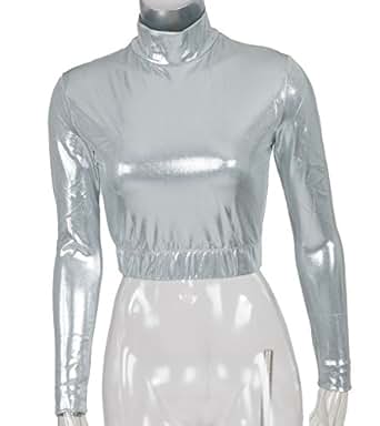 Amazon.com: Metallic Mock Turtleneck Midriff Youth Silver: Clothing