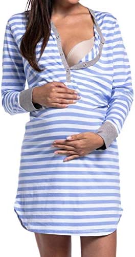 vermers Maternity Tunics for Women Long Sleeve Button Nursing Nightie Stripes T Shirt Maternity Breastfeeding Dress Top