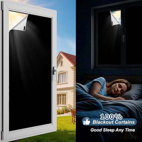 Blackout Blind No Drilling – 100% Blackout Oxford Fabric Improved Anti-Heat Sun Shade 200 x 145 cm Strong Adhesive Scratch for Home and Interior Windows