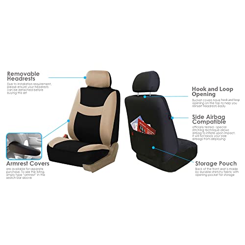 FH Group Car Seat Cover Full Set Light and Breezy Beige and Black Car