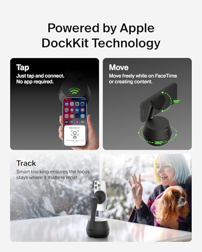 BELKIN WIRELESS CHARGER STAND, AUTO FACE TRACKING, APPLE DOCKKIT CERTIFIED, TRIPOD & MAGSAFE COMPATIBLE, NO APP REQUIRED, 360° ROTATION, INFLUENCER CONTENT, WORKS W/FACETIME, TIKTOK, YOUTUBE, ETC.