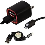 6 ft. Rapid 2.4 Amp Home Charger Micro USB Cable with Touch activated LED light Wall Adapter + Retractable Charging Data Wire for Microsoft Surface, Surface Pro 2, 3 - Verizon Ellipsis 7, 8 - Dell Venue 8, Venue 8 Pro - LG G Pad 7.0, 8.0, 8.3, 10.1 - Sony Xperia Z3 Z2 Tablet
