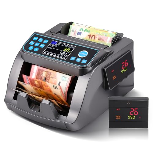 Bonvoisin Professional Banknote Counter, Value Count for Mixed Denominations in Euro, Money Counter Machine with False Detection UV/MG/IR/MT/DD, Banknote Counter 1000 Banknotes/Min (EU)