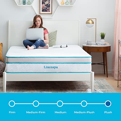 Linenspa 12 Inch Memory Foam and Spring Hybrid Mattress - Medium Plush Feel - Bed in a Box - Pressure Relief and Adaptive Support - Breathable - Cooling - Primary Bedroom - Queen Size