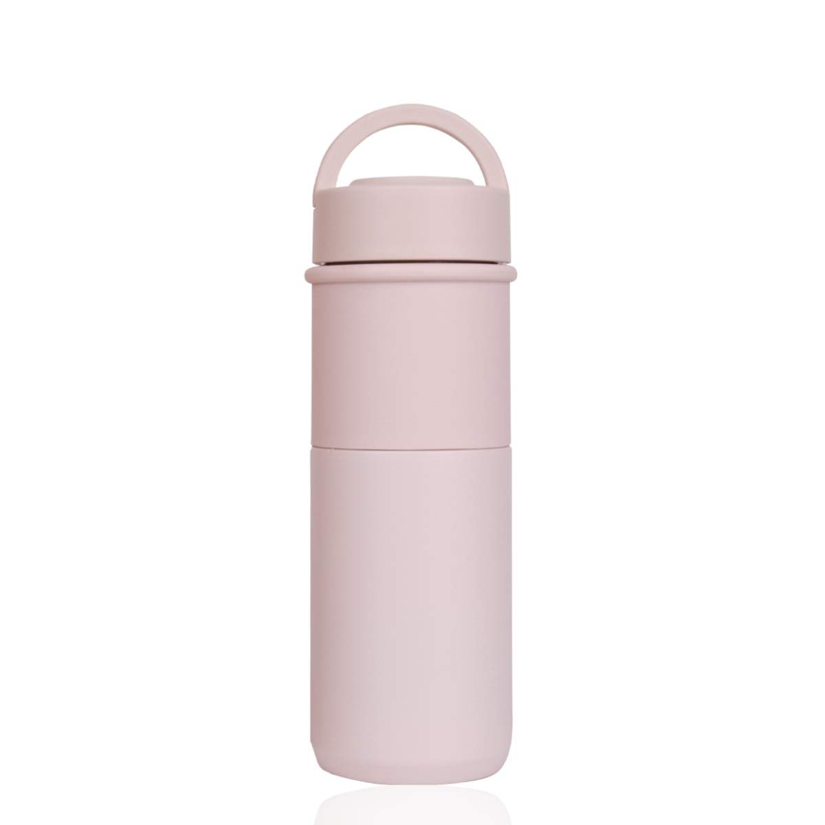Ceramic Water Bottle Vacuum Flask/Mug with Foldable Handle (Pink)