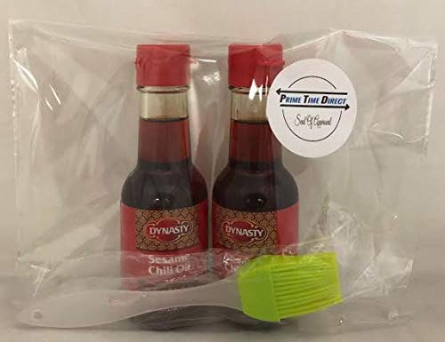 Dynasty Sesame Chili Oil 3.5z (2 pack) with Silicone Basting Brush in a Prime Time Direct Sealed Bag