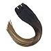 Sunny Ombre Clip in Hair Extensions Ombre Clip Hair Extensions Human Hair Natural Black Ombre Dark Brown Mix Caramel Brown Hair Extensions Clip in Human Hair Ombre Hair Extensions 100g 7pcs 14inch