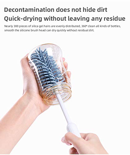 Silicone Bottle Brush Set, 12.9” Long Handle Large Brush Head Water Bottle Brush for Hydro Flask, Vacuum Sports Bottle, Vase, Thermos and Glassware (Grey)