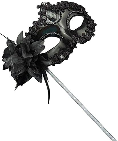Sound of blossoming Women's Sexy Masquerade Mardi Gras Mask On Stick with Feather Flower SMJ019
