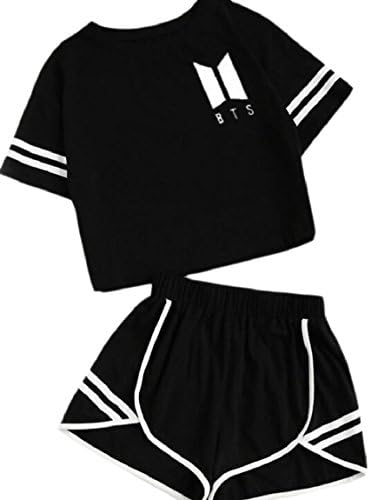 RRINSINS Womens Scoop Neck Short Sleeve Crop Tops and Shorts Tracksuit Sweatsuit 2 L
