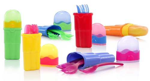 Nuby 9-Piece Fork and Spoon Travel Set, Colors May Vary