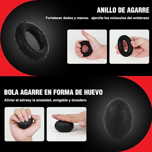 Ejercitador de mano 6 en 1 Fortalecedor de dedos y agarre con pelota, Hand gripper Finger exerciser Ejercicio de antebrazo Entrenador de fuerza para deportes de palma y antebrazos y dedos