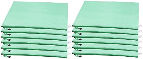 A3 Size Plastic Nylon Chain Zipper Closure Paper Document File Pen Bag Folder Organizer Gridding File Bag,12-Piece,Green