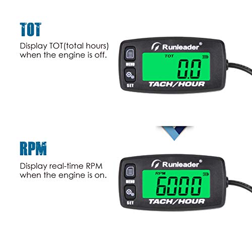 Runleader Digitale motoruurteller, onderhoudsherinnering, toerenteller voor zitgrasmaaier, tractorgenerator, marine, ATV… - Image 3