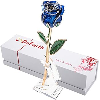 DeFaith Real Rose 24K Gold Dipped, Forever Gift for Wife Girlfriend Fiancee Spouse Her Valentines Day Anniversary Wedding and Marriage Proposal, Attractive Luster and Natural Shape with Crescent Stand