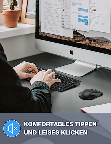 TECKNET Wireless Keyboard Mouse Set, German QWERTZ Layout, 2.4 GHz Wireless Mini Keyboard Mouse, 15 m Range Connection, Wireless Quiet Wireless Keyboard with Mouse for PC, Laptop, Smart TV, Black