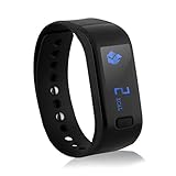 Excelvan All-in-One OLED Smart Healthy Bracelet IP67 Waterproof Bluetooth Pedometer Tracking Calorie Sleep Monitor Call Reminder Remote Capture Wristband for Android IOS Cellphones (Black)