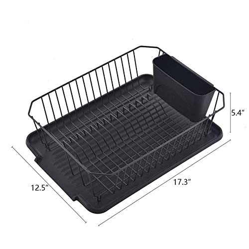 Black Kitchen Dish Drying Rack with Black Drain Board for Plates, Forks&Knife and Cups