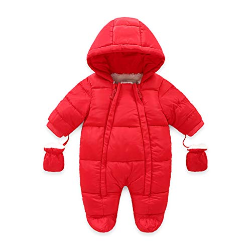Baby Boy Girl Winter Jumpsuit Infant Warm Snow Wear Suit Newborn Baby  Winter Outdoor Outerwear (Red, 12-18 Mon